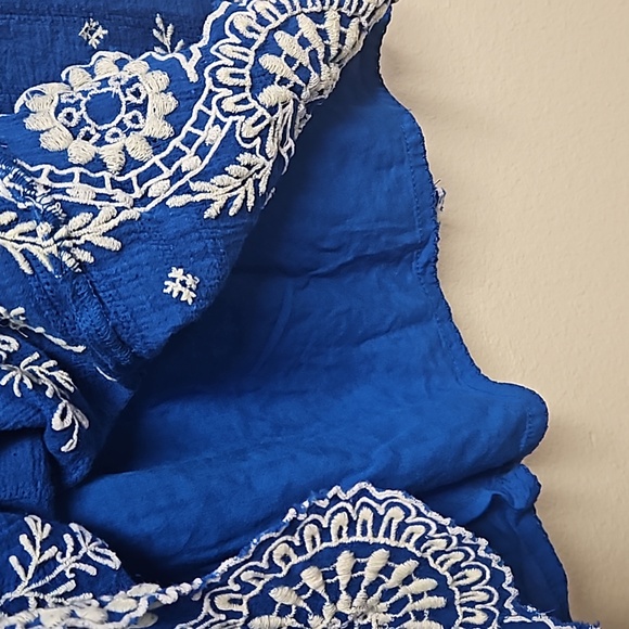 Anthropologie Meadow Rue sleeveles blue dress embroidered scallop hem women's 0 - Picture 10 of 15